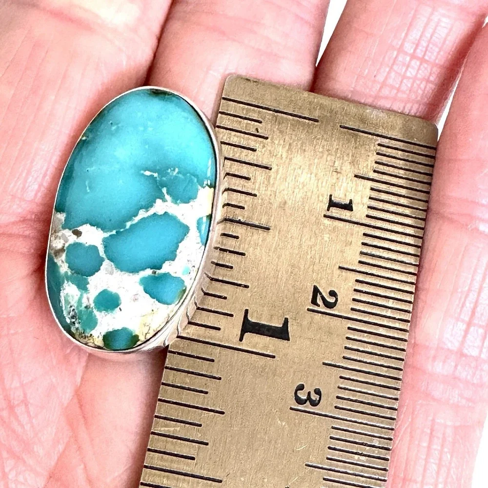 Navajo Sonoran Gold Turquoise Ring Sz 8.5 Signed Alan Lee Sterling Modern Native